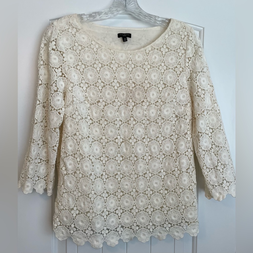 Talbots cotton crochet lace top in cream, women’s (size: 12P).